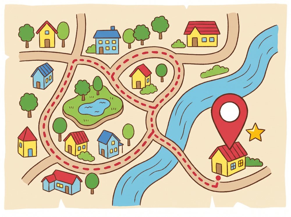 Mapa ilustrado de Pelotas com o caminho ate a casa da professora